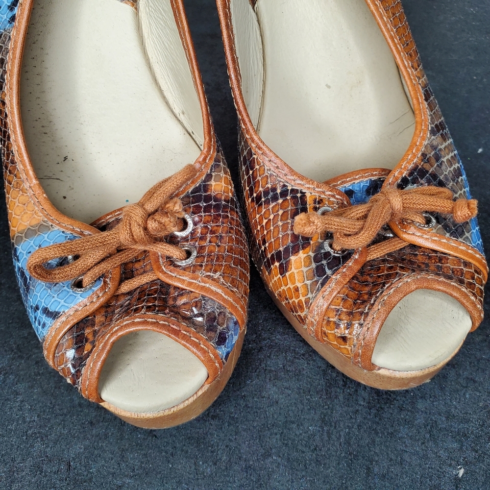 10) MICHAEL KORS Ombre Snake 🐍 Chunk Wood Platform Slingbacks Sz. 8.5 - Picture 7 of 8